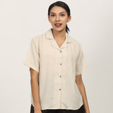 Cuban Co-ord Set Of 2 - Shirt & Shorts - Beige & Coffee